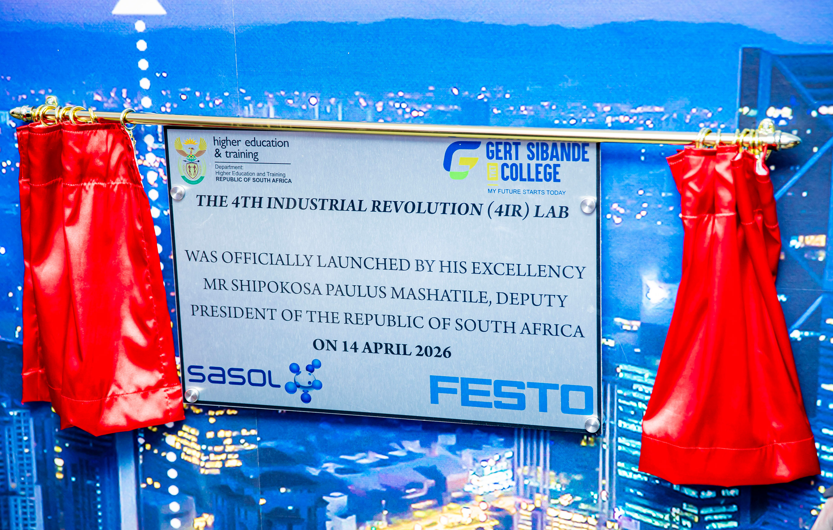 Launch plaque at the 4IR Laboratory at Gert Sibande TVET College.